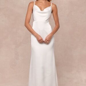 Lulus Pristine Romance White Satin Cowl Neck Mermaid Maxi Dress - Size S